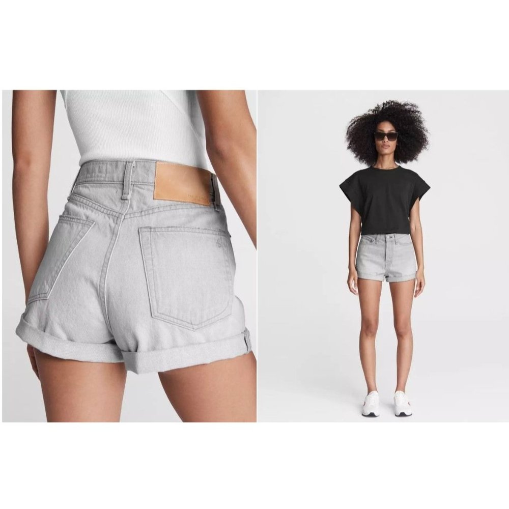 rag & bone Wome's Denim Maya High-Rise Shorty Short Anchor Sz 26 Gray